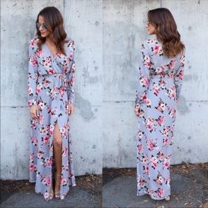 Olivaceous floral long sleeve wrap maxi medium